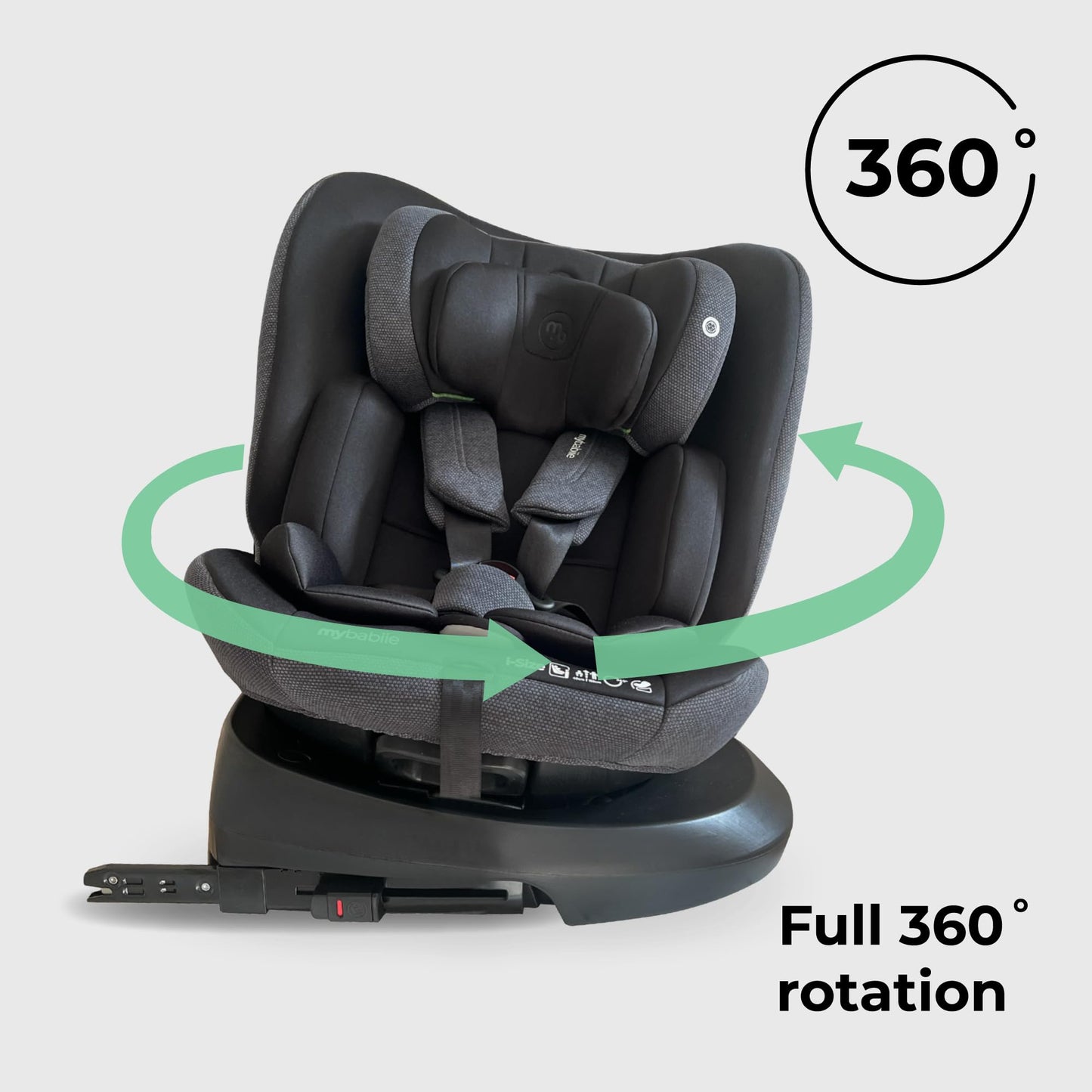 My Babiie MBCS200 360° Spin R129 Baby Car Seat – Top Tether, ISOFIX, Birth to 12yrs (40-150cm), i-Size, ERF, Group 0+/1/2/3, Rotating 360 Swivel - Black