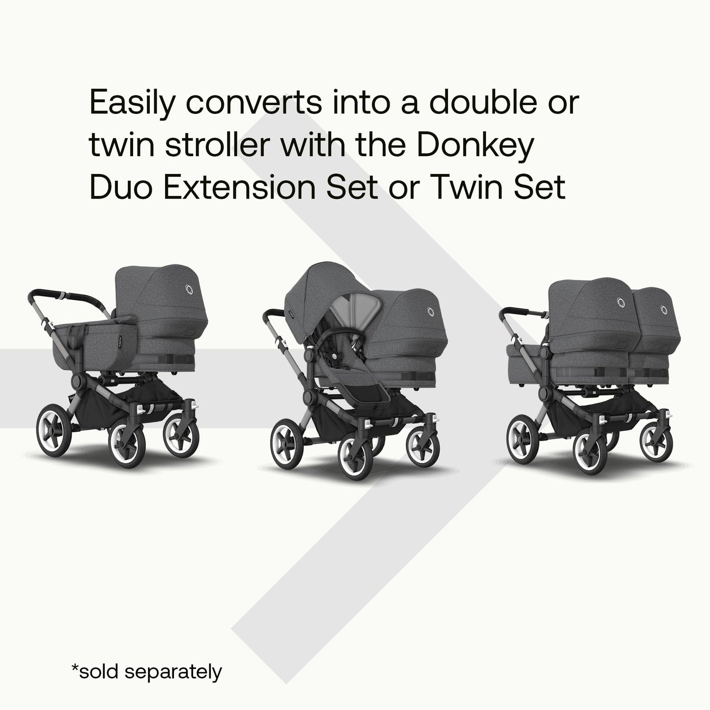 Bugaboo Donkey 5 Mono, Convertible Into Side by Side Double Stroller, Improved Design, Reversible Seat, One Hand Steering and Side Basket, Graphite/Grey Melange