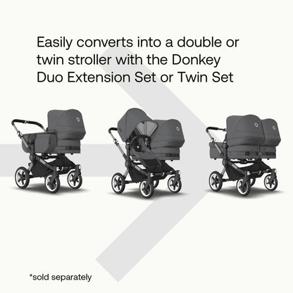 Bugaboo Donkey 5 Mono, Convertible Into Side by Side Double Stroller, Improved Design, Reversible Seat, One Hand Steering and Side Basket, Graphite/Grey Melange