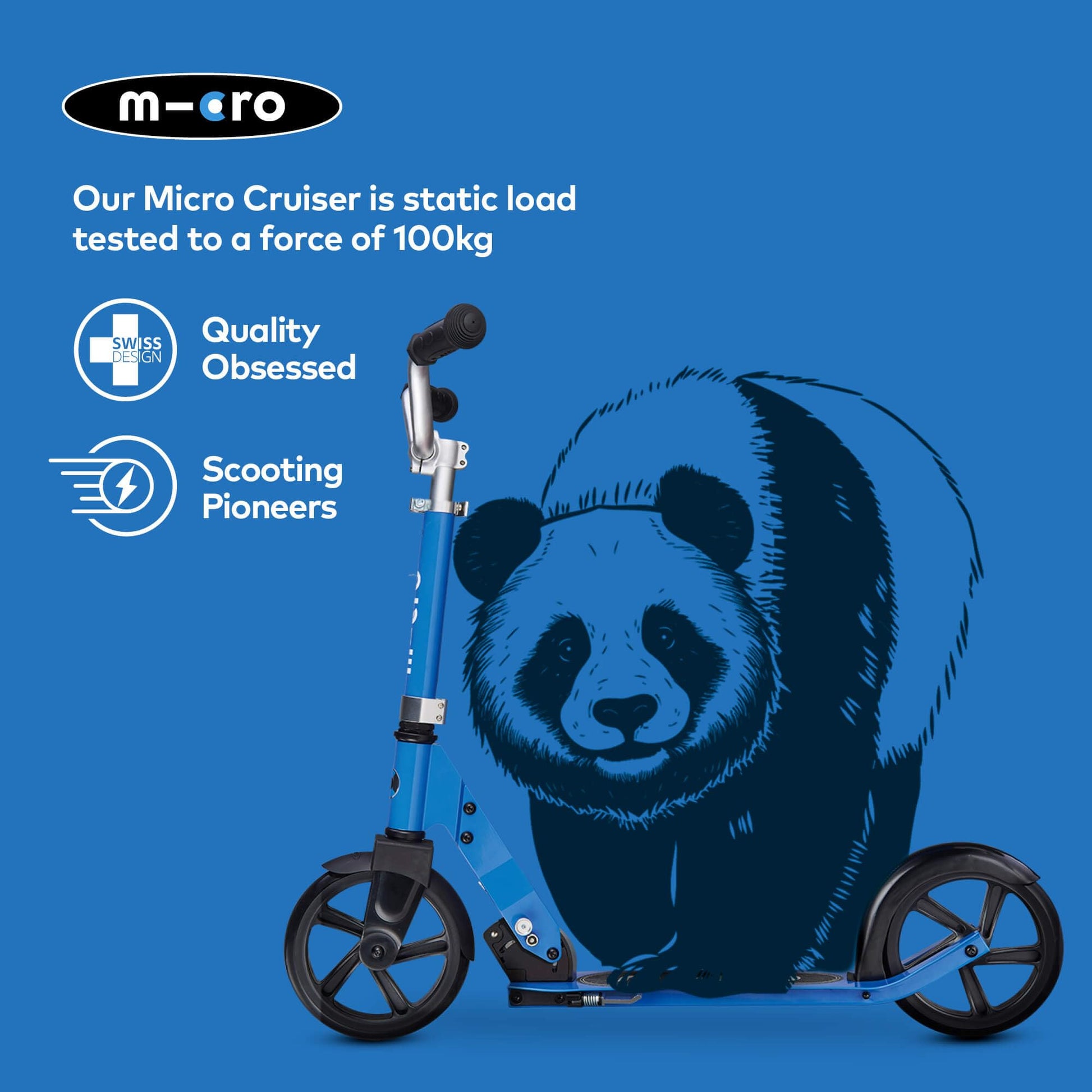 Blue Micro Cruiser children's scooter with adjustable handlebar, lightweight design, and foldable kickstand for ages 5-12.