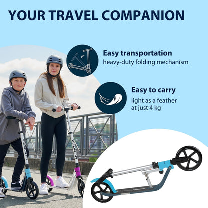 HUDORA BigWheel Pure scooter in aluminium, adjustable height, foldable design, suitable for teenagers and adults.