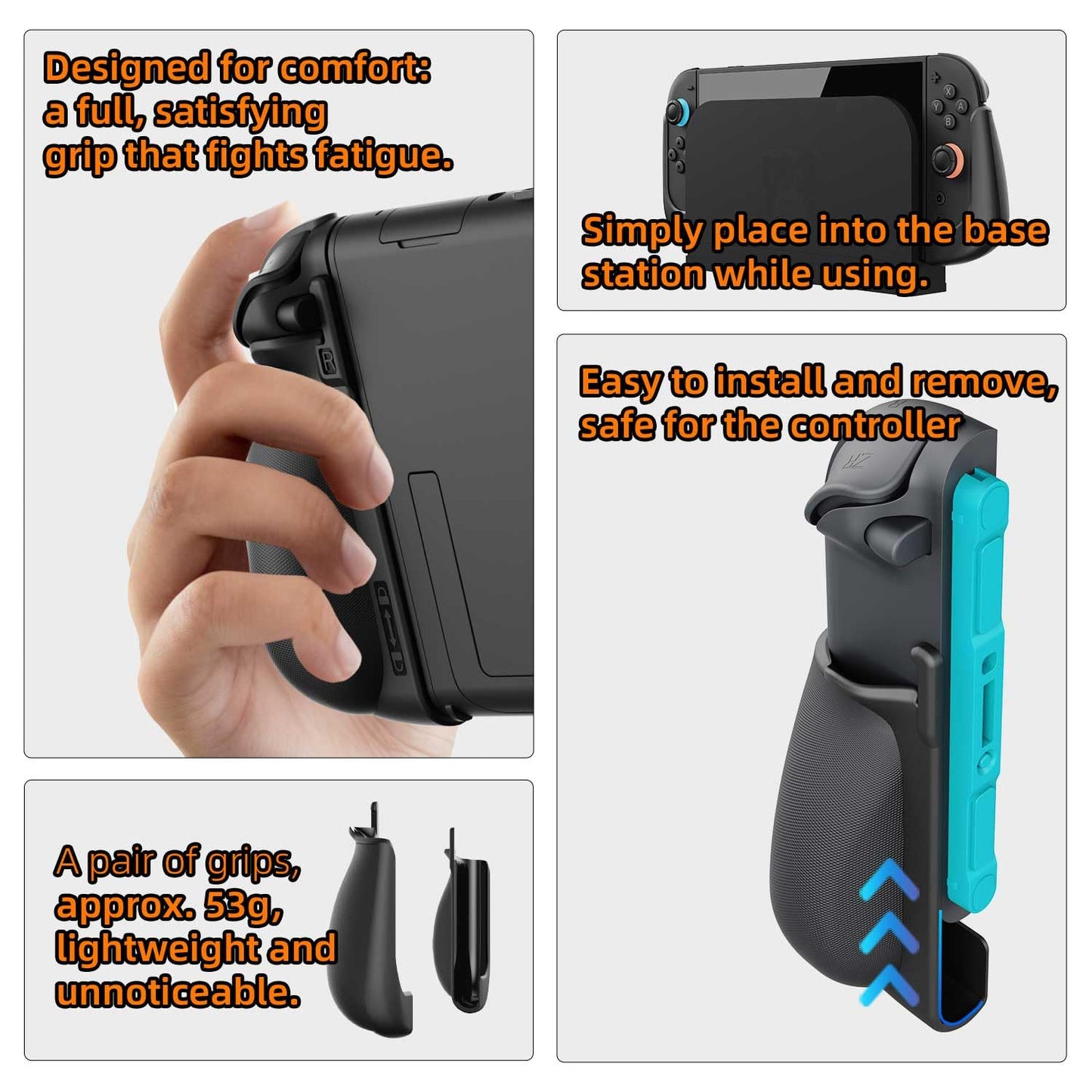 IFYOO NexGrip ergonomic grip set for Nintendo Switch 2 Joycons, black grip case with textured handles for comfortable gaming.