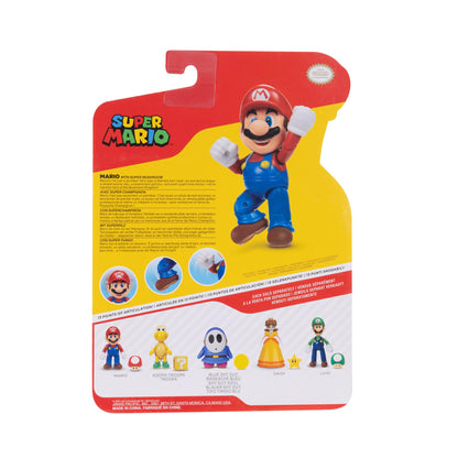 Super Mario 4-inch poseable figure by Nintendo with Power-up Mushroom accessory, suitable for ages 3 and up.