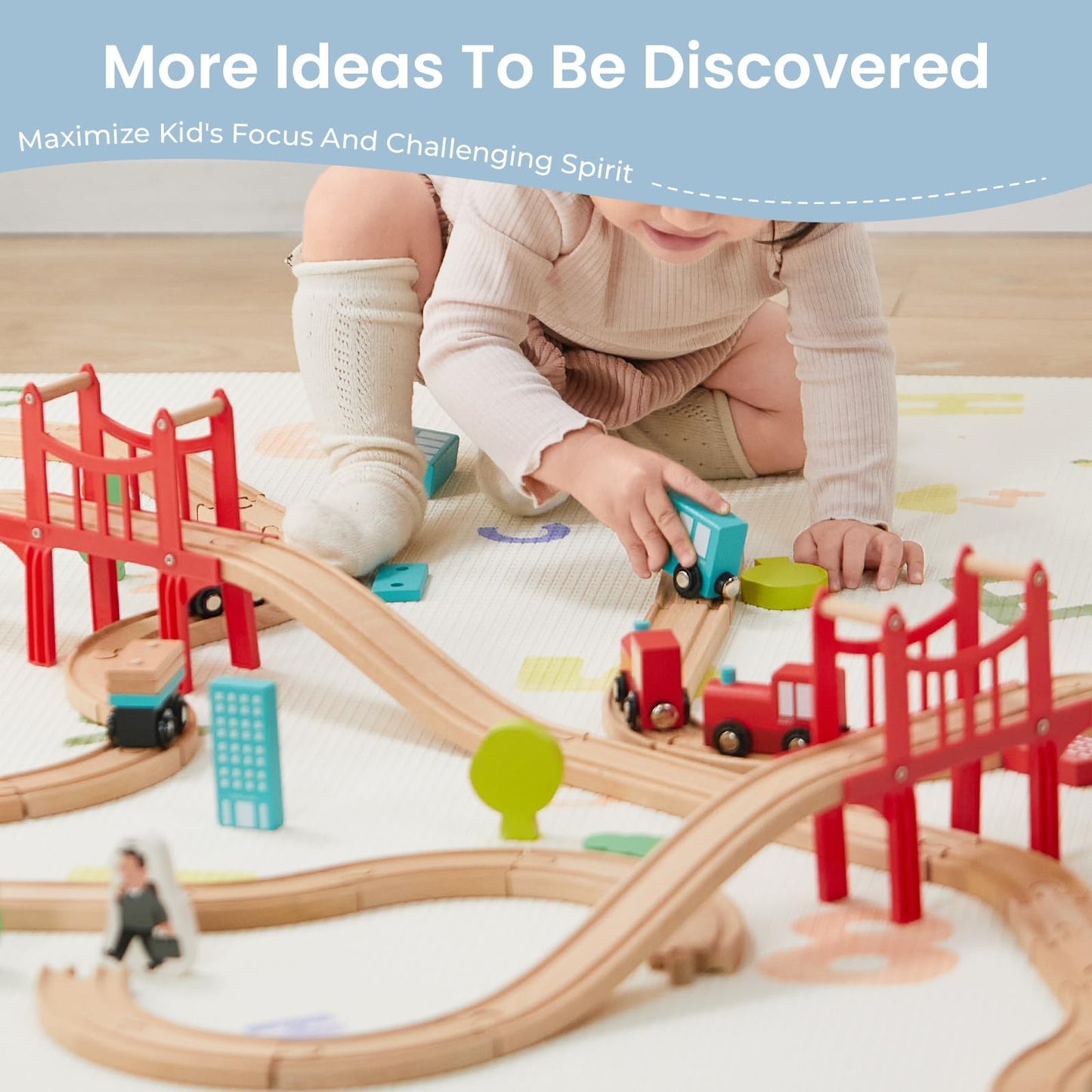 Tiny Land Wooden Train Set for Toddler - 39 Piece- with Wooden Tracks Compatible with Major Brands- Expandable, Changeable-Train Toy for 3 4 5 Years Old Girls & Boys