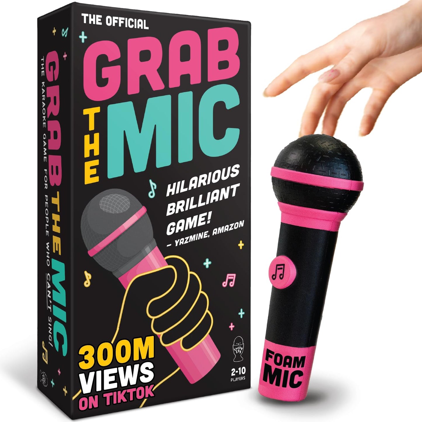 Lucky Egg Official Grab the Mic – Family Karaoke Game, 8+ Year Olds, 2-10 Players - Board Game for Bad Singers with 250 Lyrics (125 Cards) for Hilarious Nights & Birthday Party, Kids Gift