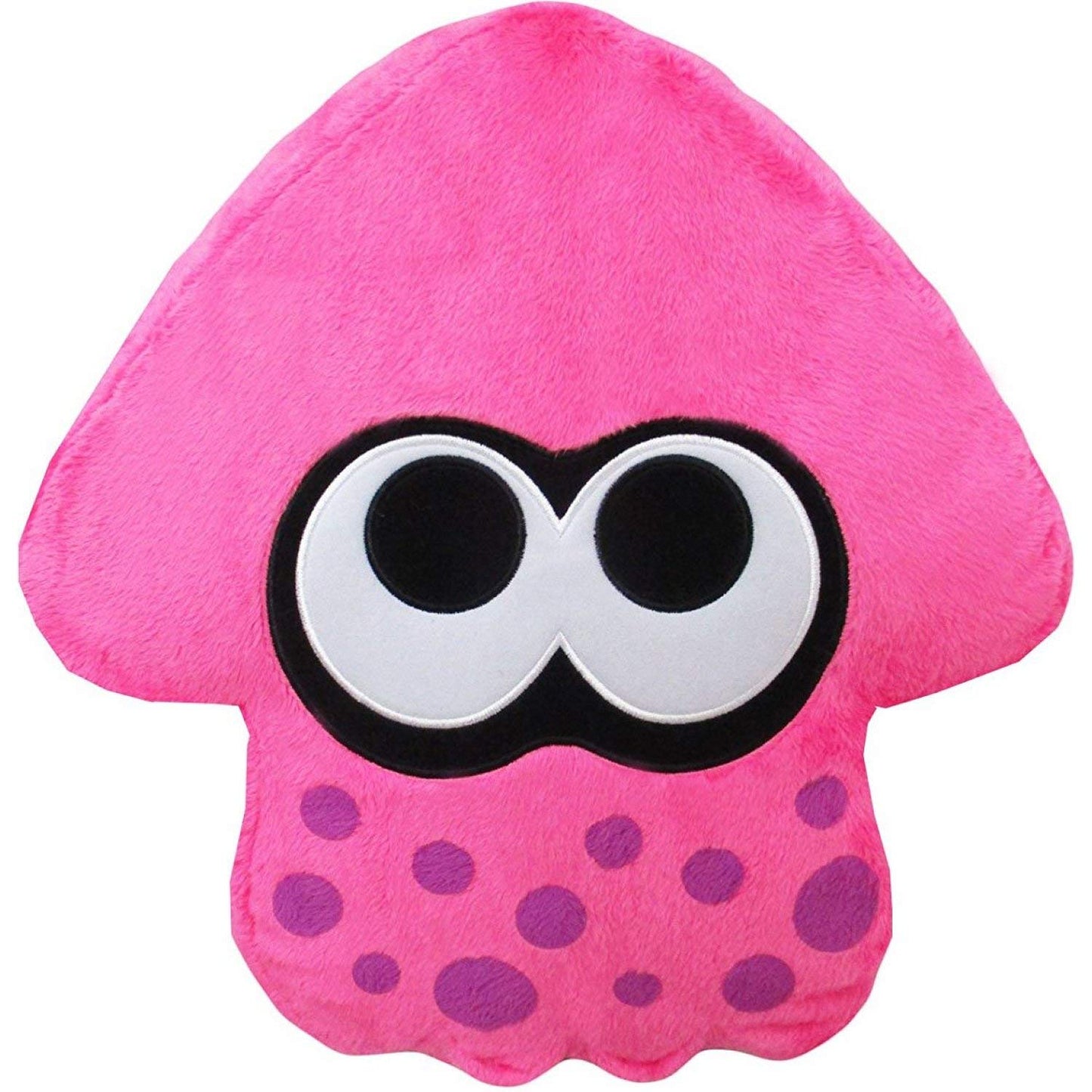 Nintendo Splatoon 2 Squid plush cushion in neon pink, official San-Ei plush toy featuring a squid character from the game.