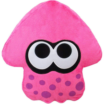 Nintendo Splatoon 2 Squid plush cushion in neon pink, official San-Ei plush toy featuring a squid character from the game.