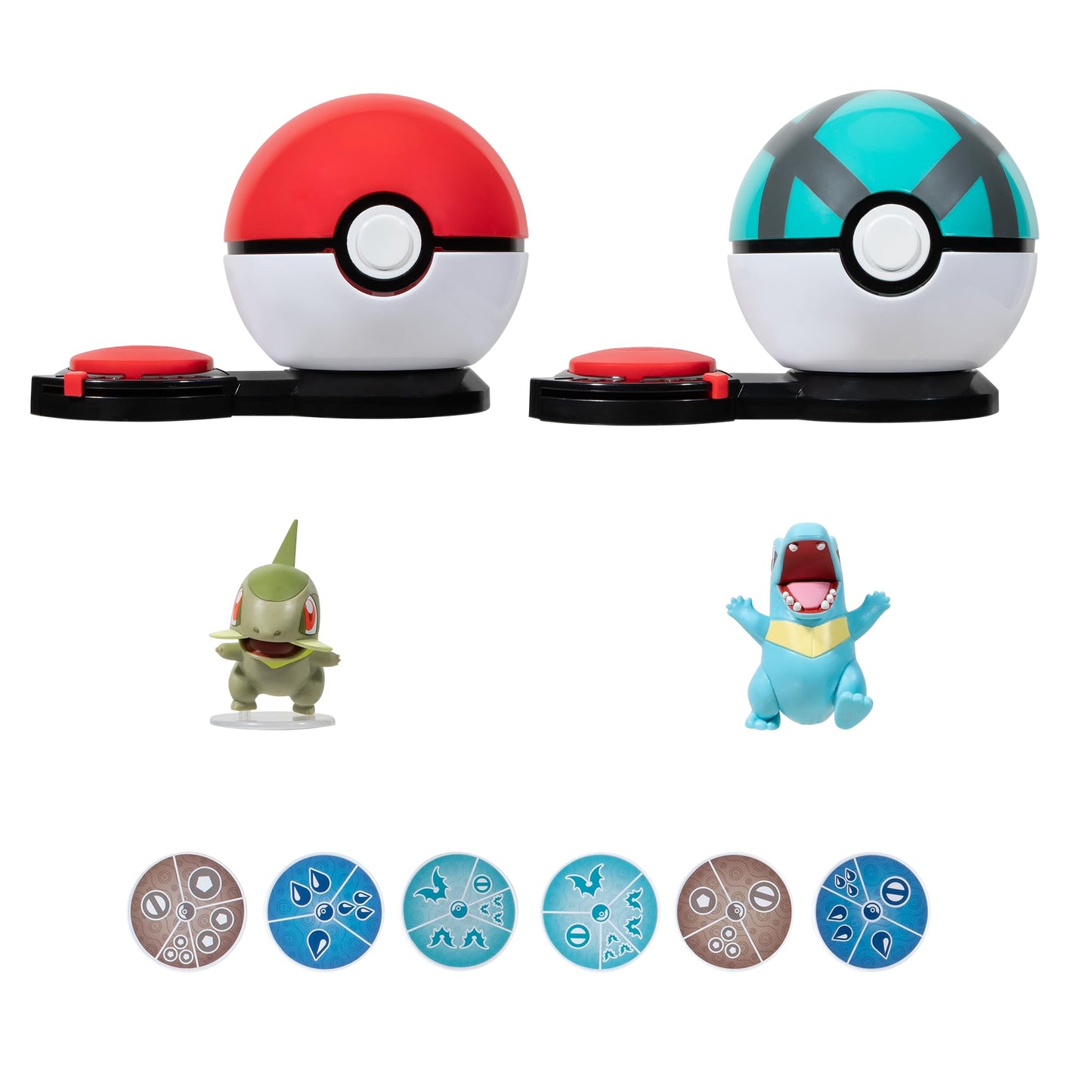Two-inch Axew and Totodile figures with net ball and six attack discs from the Pokémon Surprise Game.
