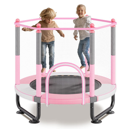VEVOR 60" Kids Trampoline, 5FT Indoor Outdoor Trampoline, Mini Toddler Recreational Trampolinewith Safety Enclosure Net and Basketball Hoop, Birthday Gifts Christmas Toys for 3+ Years Children, Pink