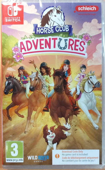 Wild River Games Horse Club Adventures Nintendo Switch game cartridge and box art showing horse riding scenes.