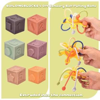 Majabike Baby Toys,7 in-1 Montessoriii Sensory Toys for Toddlers,Stacking Baby Blocks, Stacking Blocks Rings, Matching Eggs, Suction Cup Spinner,Stacking Cups, for Toddler Gift