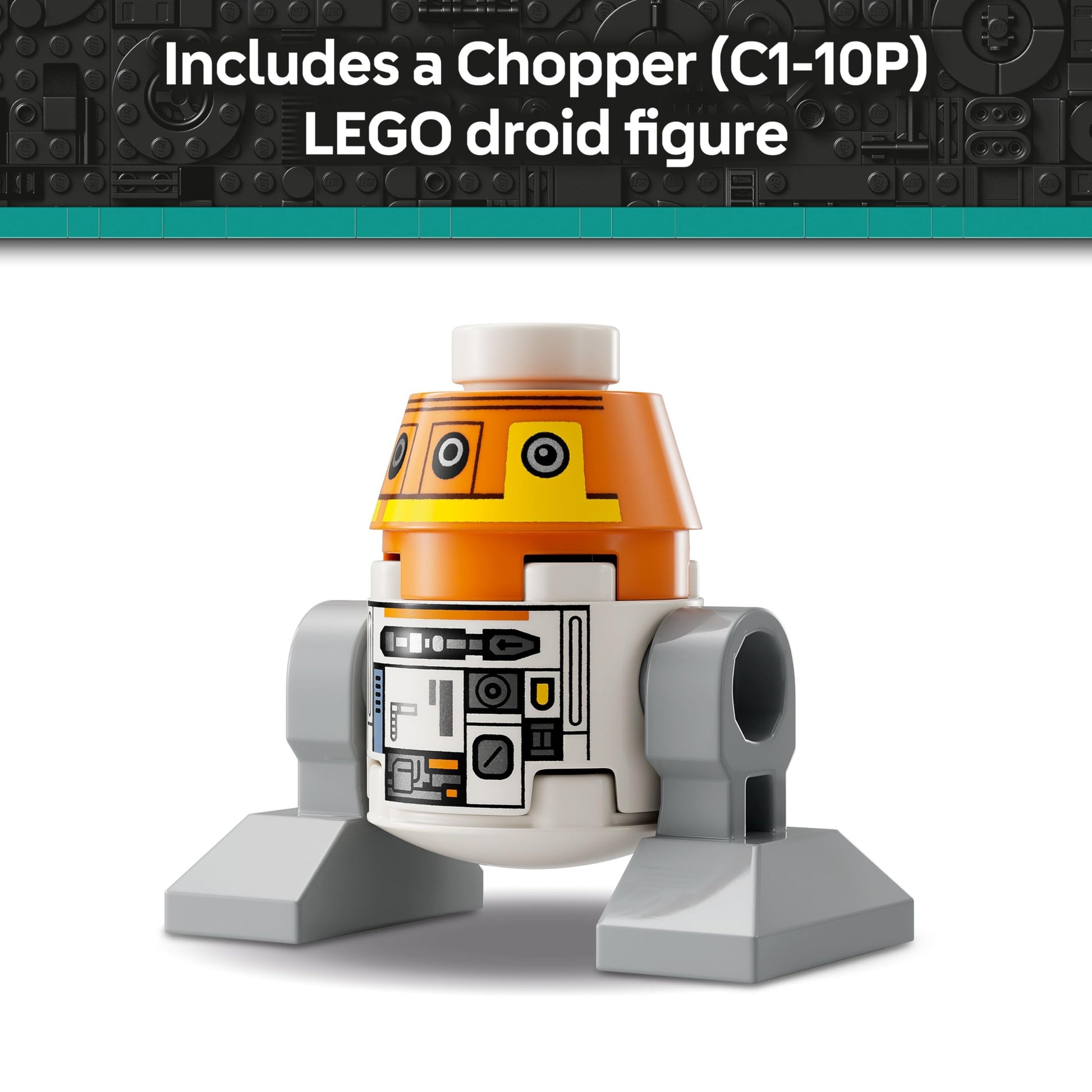 LEGO Star Wars 75416 Chopper astromech droid figure with movable head, detachable arms, and center wheel feature.