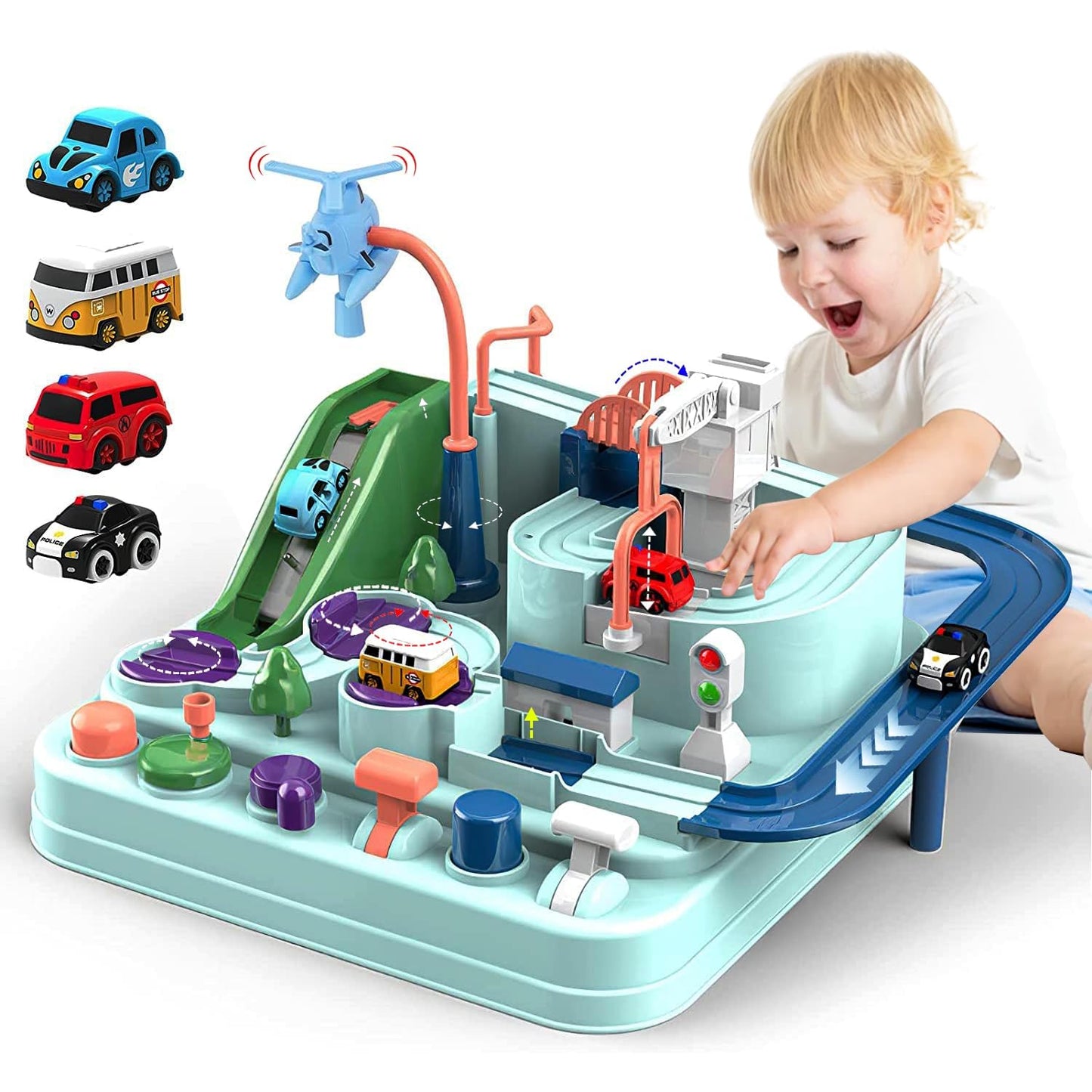 TODARRUN Car Adventure Toy, City Rescue Preschool Educational Toy Vehicle Parent-Child Interactive Racing Kids Toy, Toddler Car Toys for 3 4 5 6 7 8 Year Old Car Track Gifts for Kids