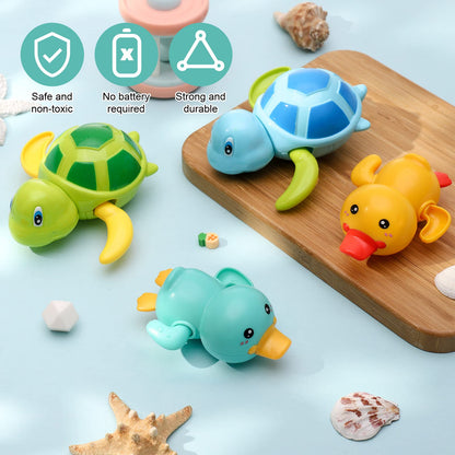 Pinenuts Baby Bath Toys, 4 Pcs Baby Bath Tub Toys Wind-up Toys Paddling Pool Toys Floating Swimming Ducks & Turtles Water Toys for Toddler Kids Girls Boys Bath-time Shower Gifts
