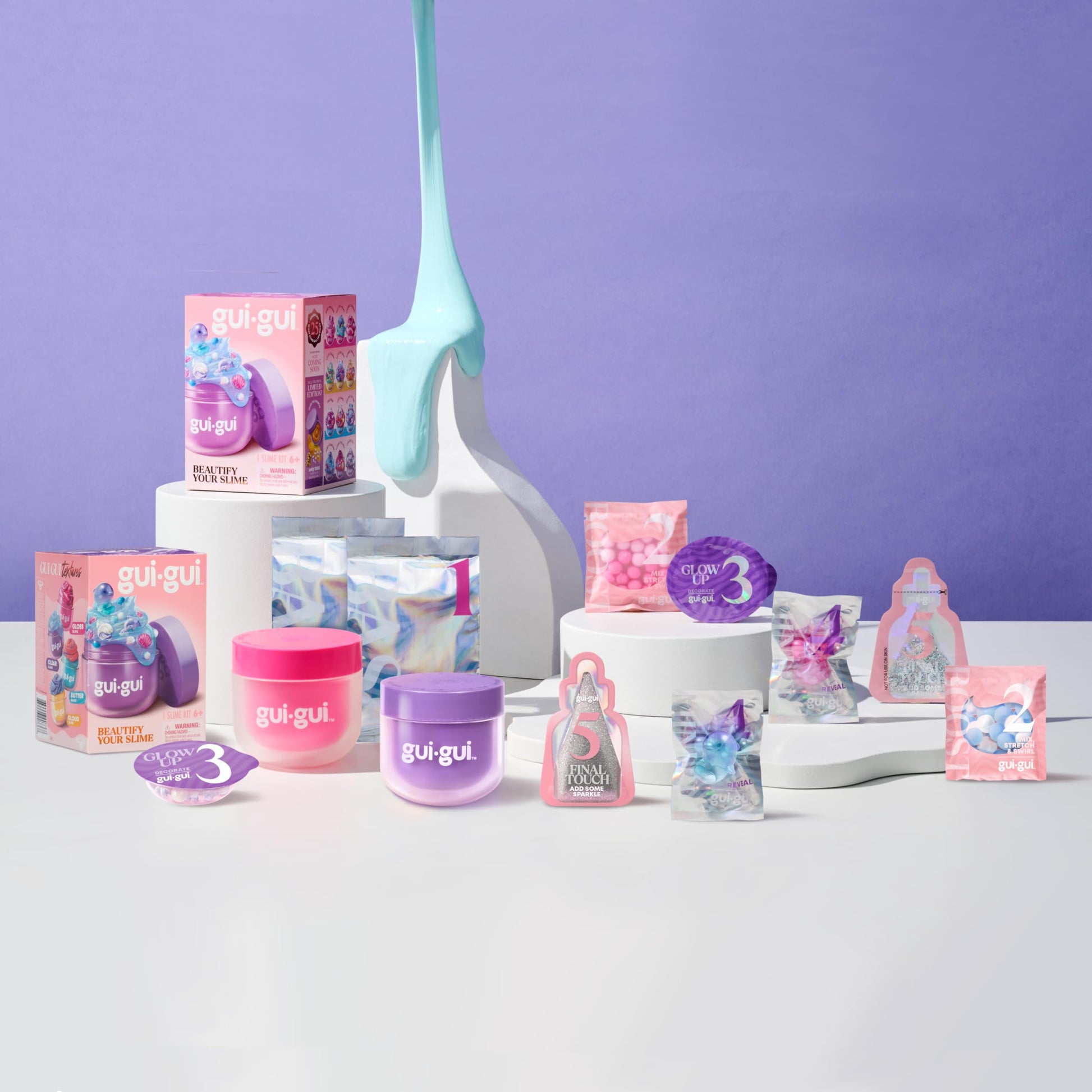 Gui Gui twin pack bundle with two scented slime jars featuring clear and glossy textures, perfect for leveling up your slime collection.