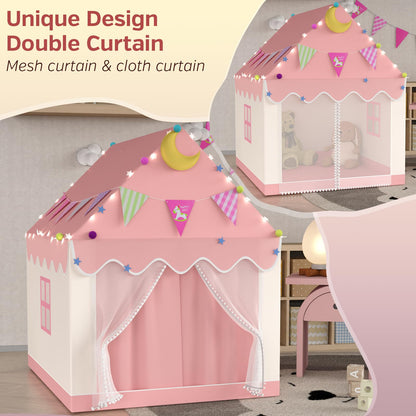 Kids Tent - 2 In 1 Kids Play Tent Children's Playhouse Indoor with Star Lights,Large Play Tent for House Outdoor Playground Children's Birthday Present