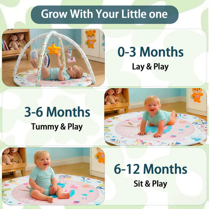 MFSLOVE Baby Play Mat and Activity Gym, Colorful Animal Design with 5 Hanging Toys, Interactive Floor Mat for Infants, Round Padded Playmat for 0-12 Months(Llama)