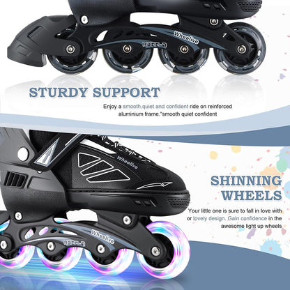 Wheelive Adjustable Inline Skates for Kids, Performance Roller Skates with Full Light Up Wheels Ideal for Boys, Girls, Beginners, Adults
