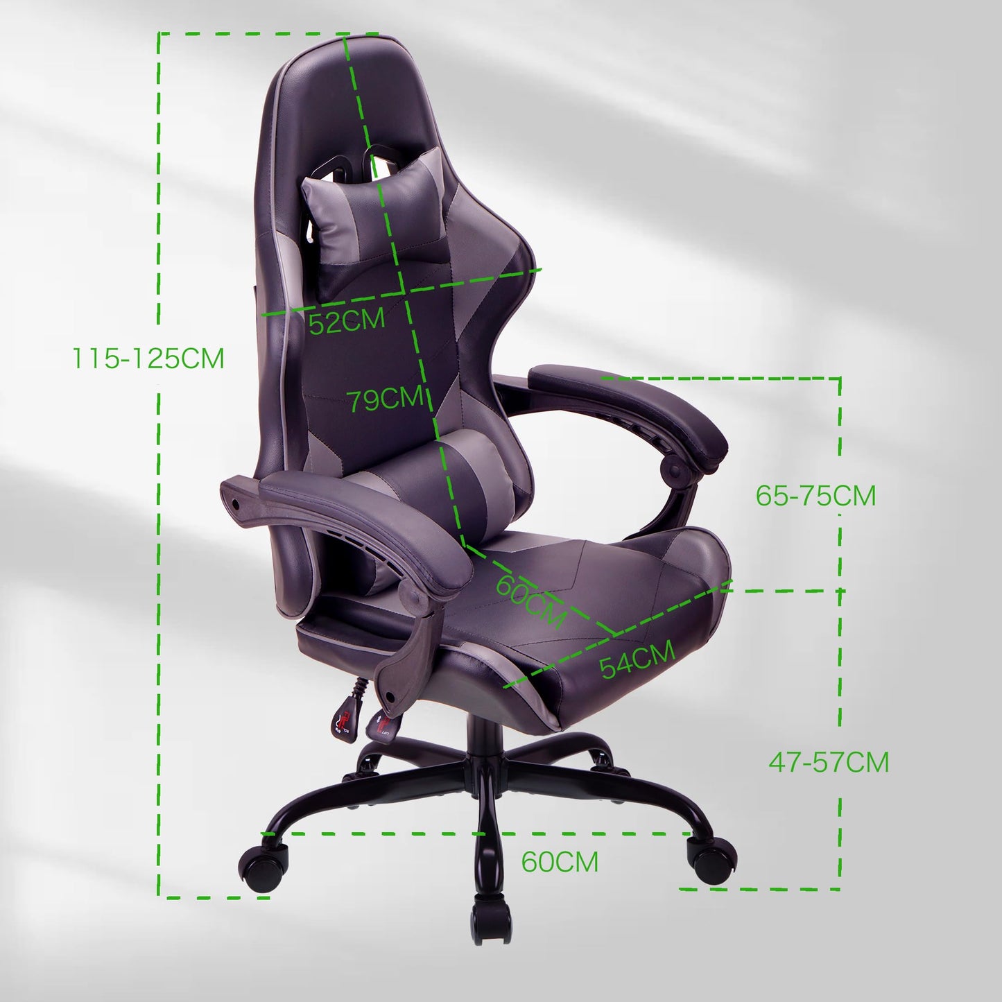 Gray T-THREE ergonomic high-back gaming and office chair with adjustable lumbar and headrest support, swivel design, and 150kg capacity