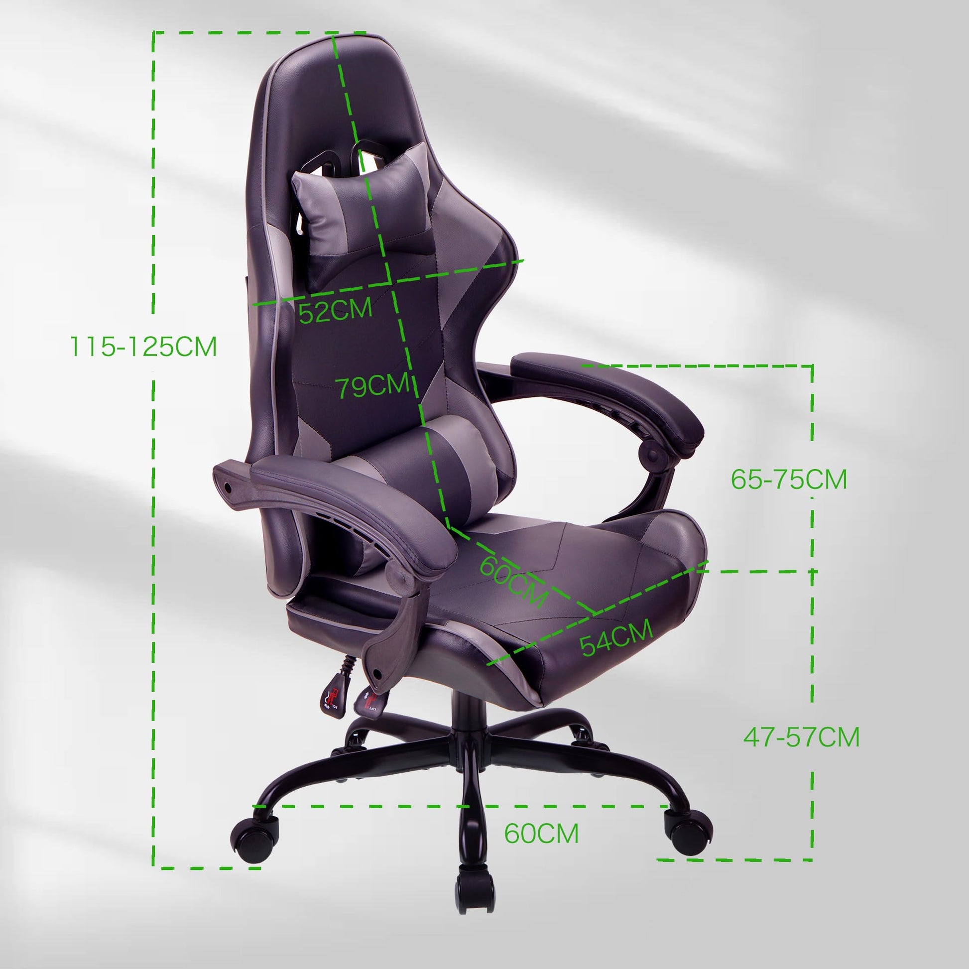 Gray T-THREE ergonomic high-back gaming and office chair with adjustable lumbar and headrest support, swivel design, and 150kg capacity