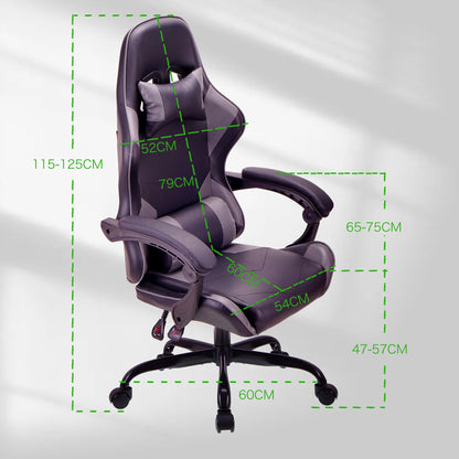 Gray T-THREE ergonomic high-back gaming and office chair with adjustable lumbar and headrest support, swivel design, and 150kg capacity