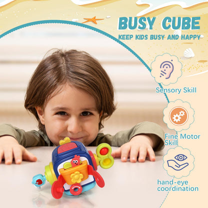 Montessori Busy Board Sensory Toys for 1-2 Year Old Toddlers: Activity Cube, Baby Fidget, Travel and Airplane Educational Learning Toys - Gift for 12-18 Month Old
