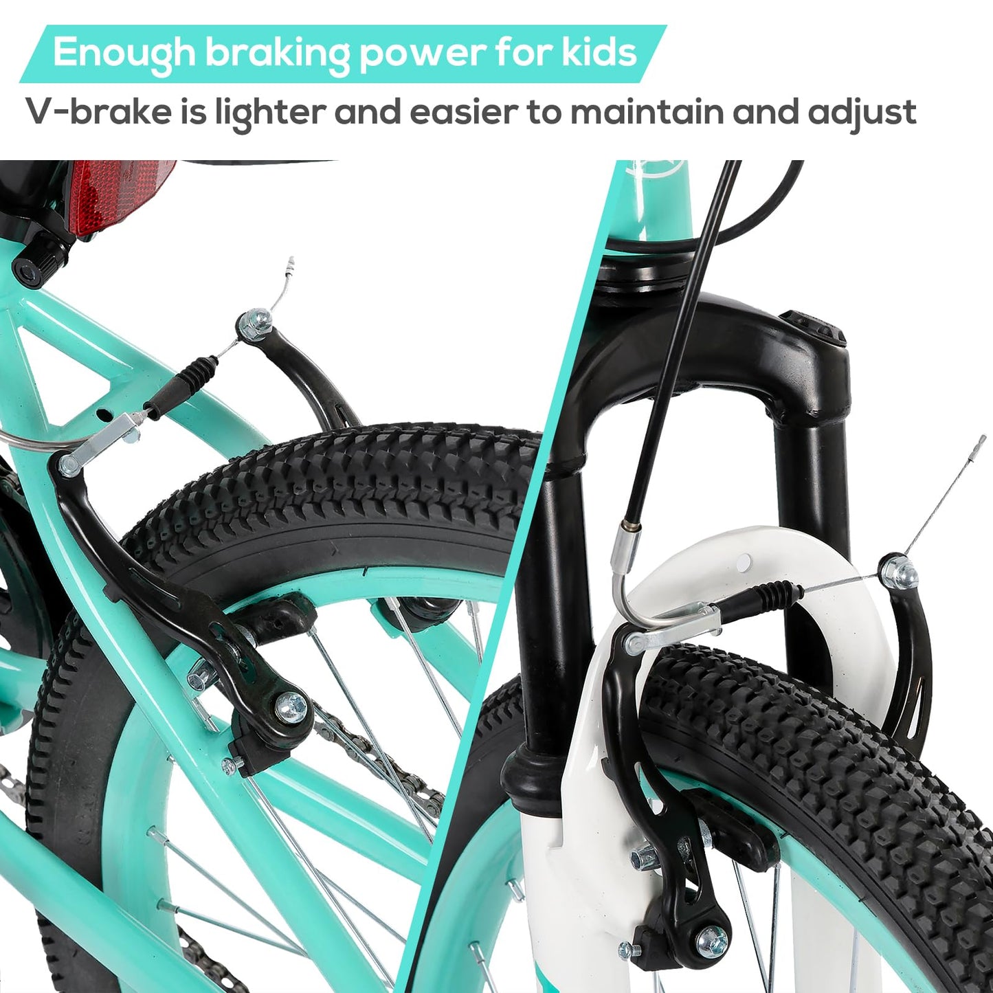 Hiland Mountain Bike 24 Inch, 7 Speed Boys Girls Mountain Bicycle with Suspension Fork V-brakes, 24 Inch MTB Mountian Bike for Kids, Mint Green