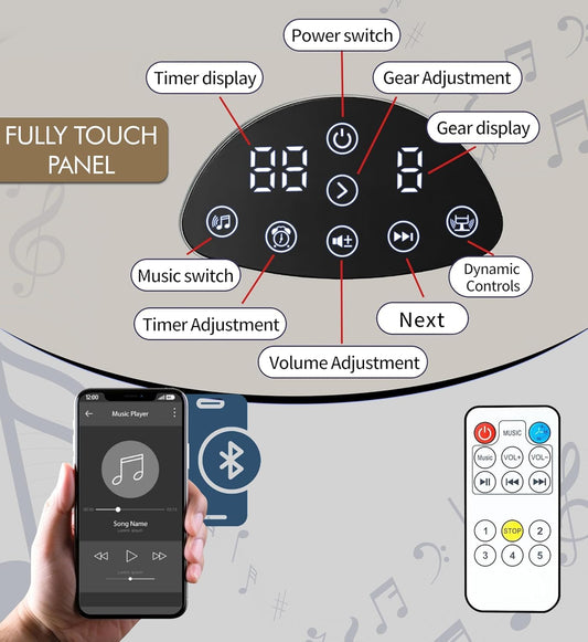 Baby Bouncer, Portable Electric Baby Swing with Bluetooth, 5 Swing Speed, 3-Stage Timer, 5-Point Harness, Remote Control & Touch Panel, Bouncer from Birth with 2 Soft Toys & Soft Pillow (Blue)