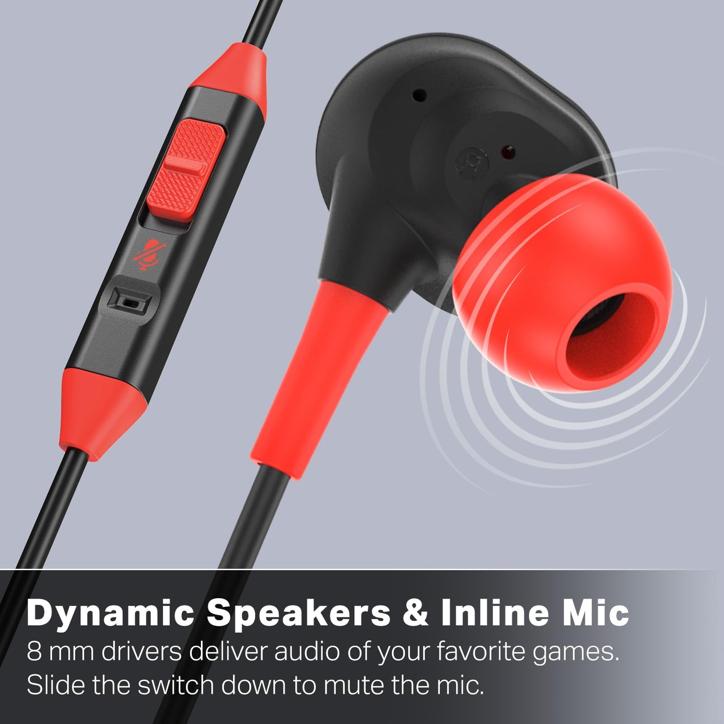 PowerA wired Nintendo Switch 2 earbuds in black with 8mm drivers, in-ear design, swappable tips, and storage bag.