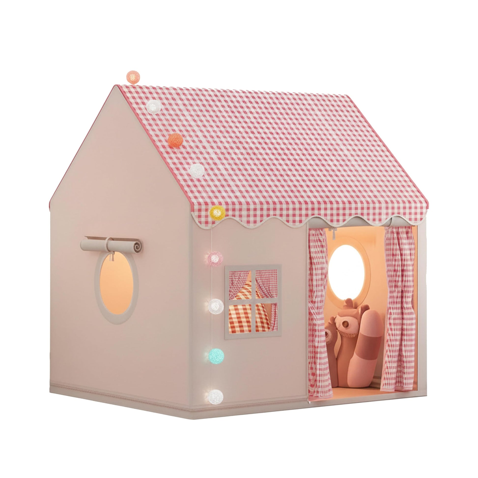 Pink kids play tent with colorful ball lights and rainbow frog toy, ideal for outdoor and indoor play for girls aged 3 to 7.