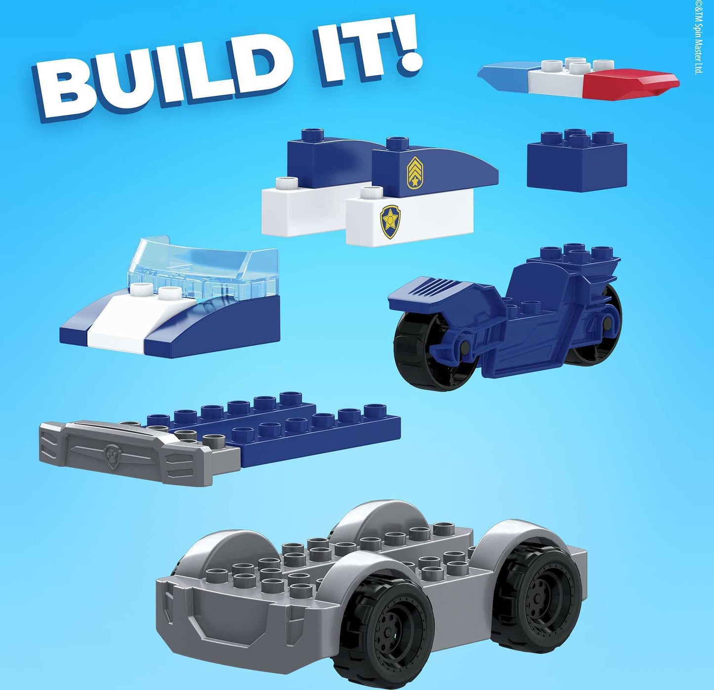 Mattel Mega Bloks PAW Patrol Chase's City Police Cruiser, 1 Poseable Chase Figure, 30 Mini Building Blocks, Building Toys for Toddlers, Ages 3+, GYJ00,