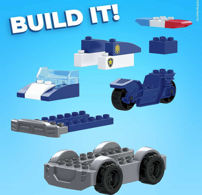 Mattel Mega Bloks PAW Patrol Chase's City Police Cruiser, 1 Poseable Chase Figure, 30 Mini Building Blocks, Building Toys for Toddlers, Ages 3+, GYJ00,
