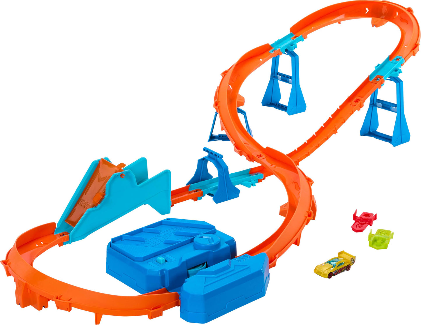Hot Wheels Toy Car Track Set, Deluxe Building Box with Motorized Booster, 1:64 Scale Vehicle, Speed Snap Track, Boosted Jump Speedway, JDB49