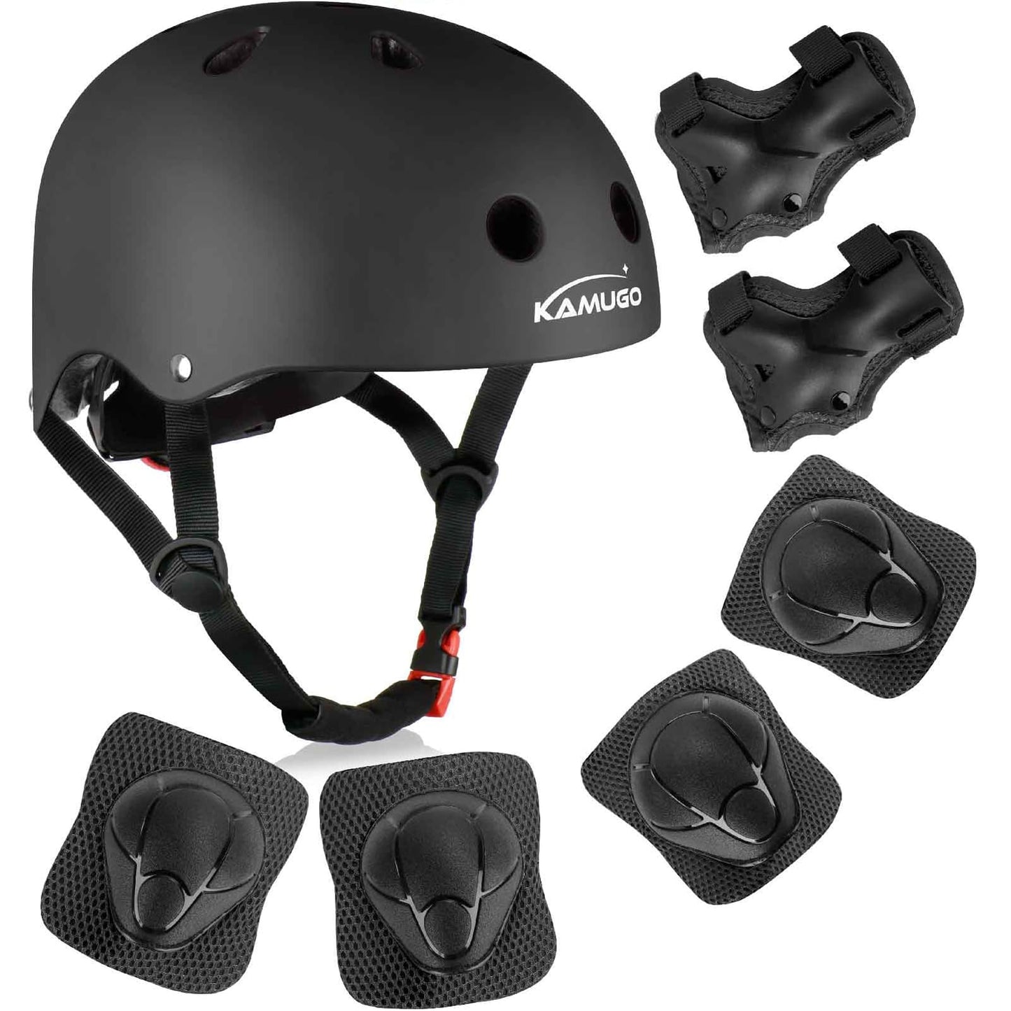 KAMUGO Kids Bike Helmet, Toddler Helmet for Ages 2-8 Boys Girls with Sports Protective Gear Set Knee Elbow Wrist Pads for Skateboard Cycling Scooter Inline Skates