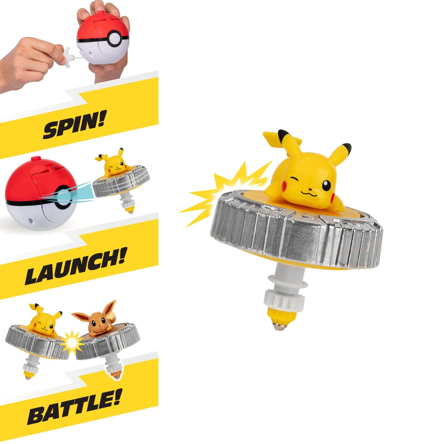 Single-pack Pokémon Battle Spinner featuring Pikachu, showcasing vibrant colors and detailed design in action.