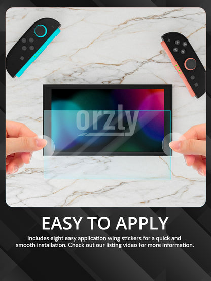 Orzly glass screen protector for Nintendo Switch 2, 7.9-inch, 4-pack, featuring easy installation and anti-scratch protection.