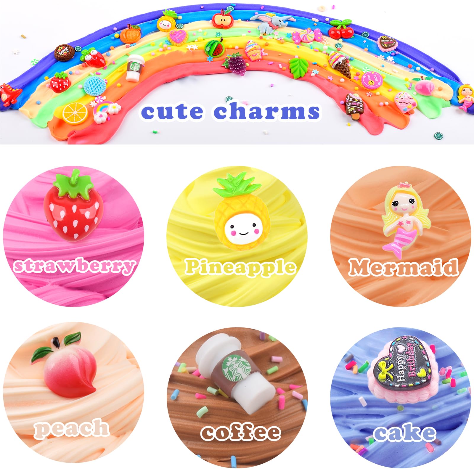 Set of 32 fluffy mini butter slime jars with charms, scented, soft, non-sticky, stress relief toys for kids from Rowecvce.