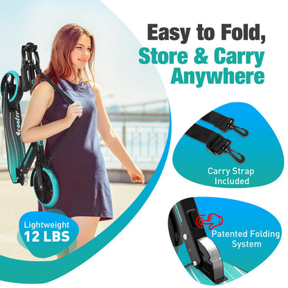 BELEEV Scooter for Kids Ages 6+, 200mm Big Wheel adult Scooters for Boys and Girls, 4 Adjustable Handlebar, Front Suspension, 2 Wheels Scooter with Carry Strap, up to 100Kg