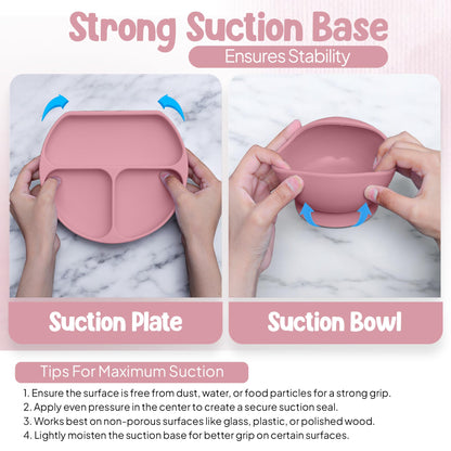 O'doe 17-Piece Baby Weaning Set | Led Weaning Supplies for Toddlers | Silicone Feeding Set BPA-Free, Bowl, Self-Eating Utensils, Spoons, Bibs, Sippy Cup, Food Plate Kit With Lid | Pink V2