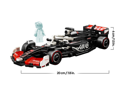 LEGO Speed Champions Haas F1 Team VF-24 race car model kit with a collectible Formula 1 driver minifigure.