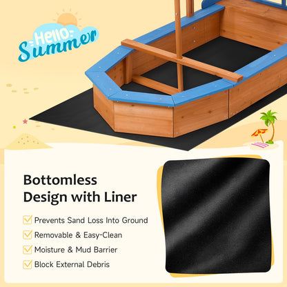Warmiehomy Sand Pit With Lid For Toddlers Age 3-10 Wooden Kids, Pirate Ship Sand Boat With Canopy Liner Flag, Shell SandPit Outdoor Kids For Garden Backyard Creative Fun Gift For 3+ Years