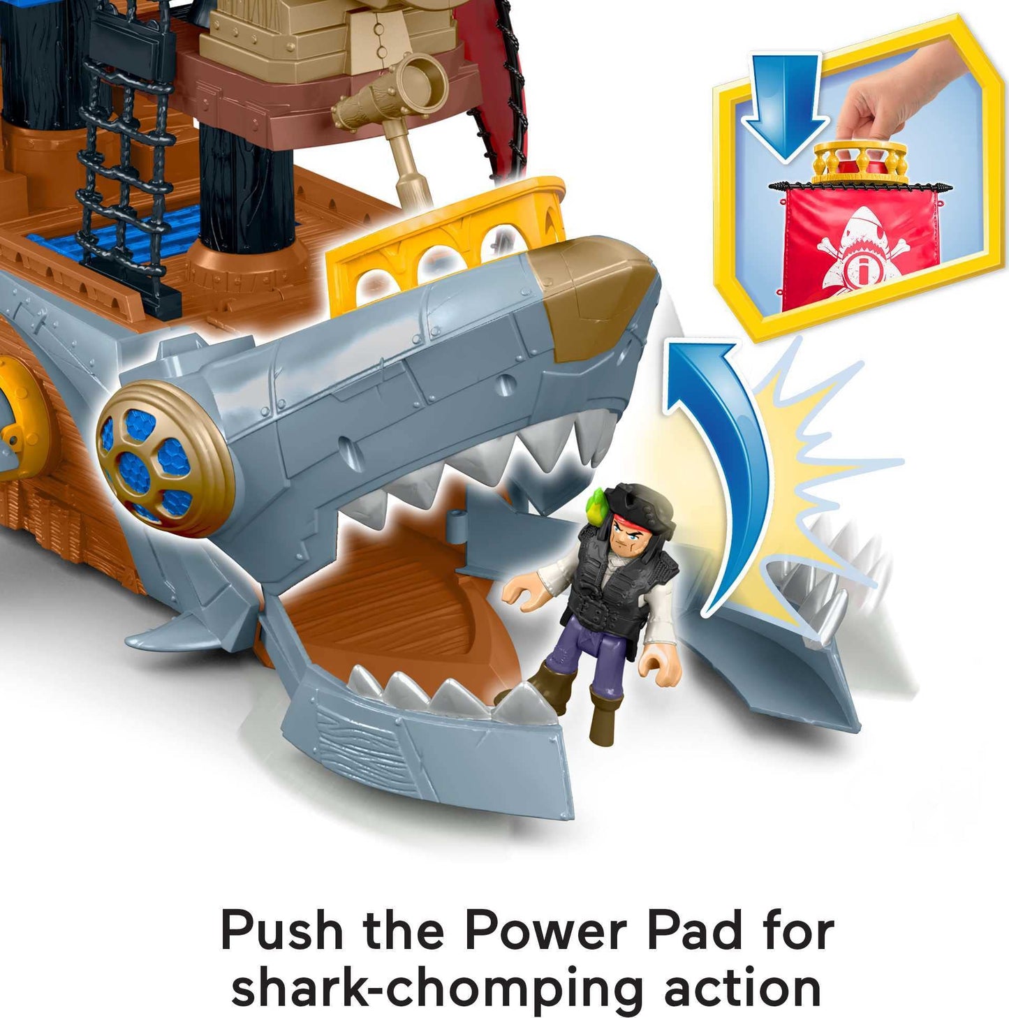 Fisher-Price Imaginext pirate ship playset with shark figure, accessories, and pirate figure for pretend play kids ages 3+
