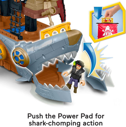 Fisher-Price Imaginext pirate ship playset with shark figure, accessories, and pirate figure for pretend play kids ages 3+