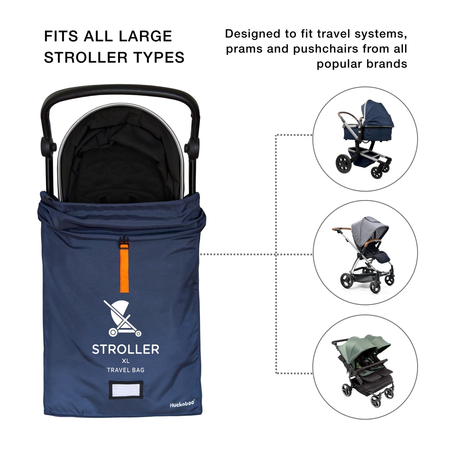 Huckaboo XL Stroller Travel Bag - Extra Large Pushchair and Pram Bag for Airplane, Navy