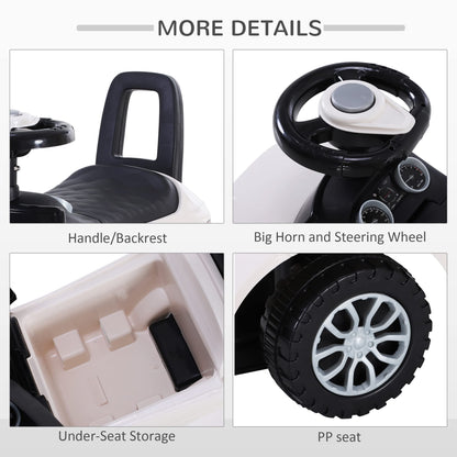 HOMCOM 3-in-1 Ride On Car Foot To Floor Slider Toddler w/Horn Steering Wheel NO POWER Manual Under Seat Storage Safe Design for 1-3 Year Old White