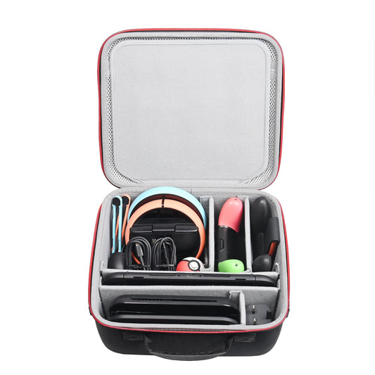 RLSOCO Nintendo Switch 2 carry case with zipper, holding console, TV dock, controllers, game cards, and accessories, travel-ready design.