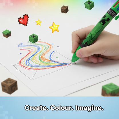 SRVertex Minecraft Multicoloured Pen - 6-in-1 Retractable Ballpoint Pens Rainbow Barrel Novelty Pens Kids Office School Supplies, Students Pen Children Gift 3+ Years