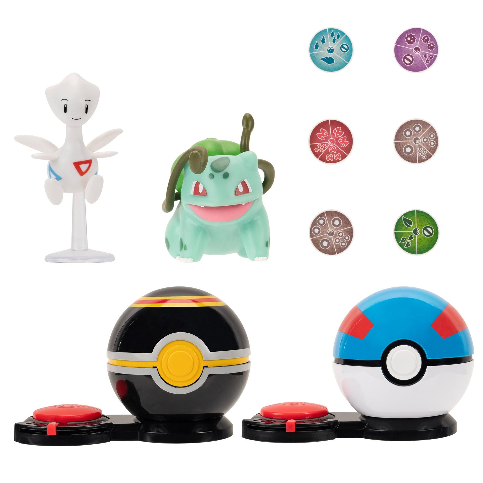 Pokémon Surprise Attack Game featuring 2-inch Pikachu, Charmander, Grookey, and more with Poké Balls and attack discs.