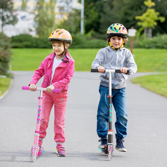 Scooter for Kids Ages 5-12 TONBUX Folding 2 Wheel Kids Scooter with Light Up Wheels & Stem & Deck, 3 Adjustable Height Handle, Lightweight Portable Kick Scooters for Girls Boys Toddler, up to 50kg