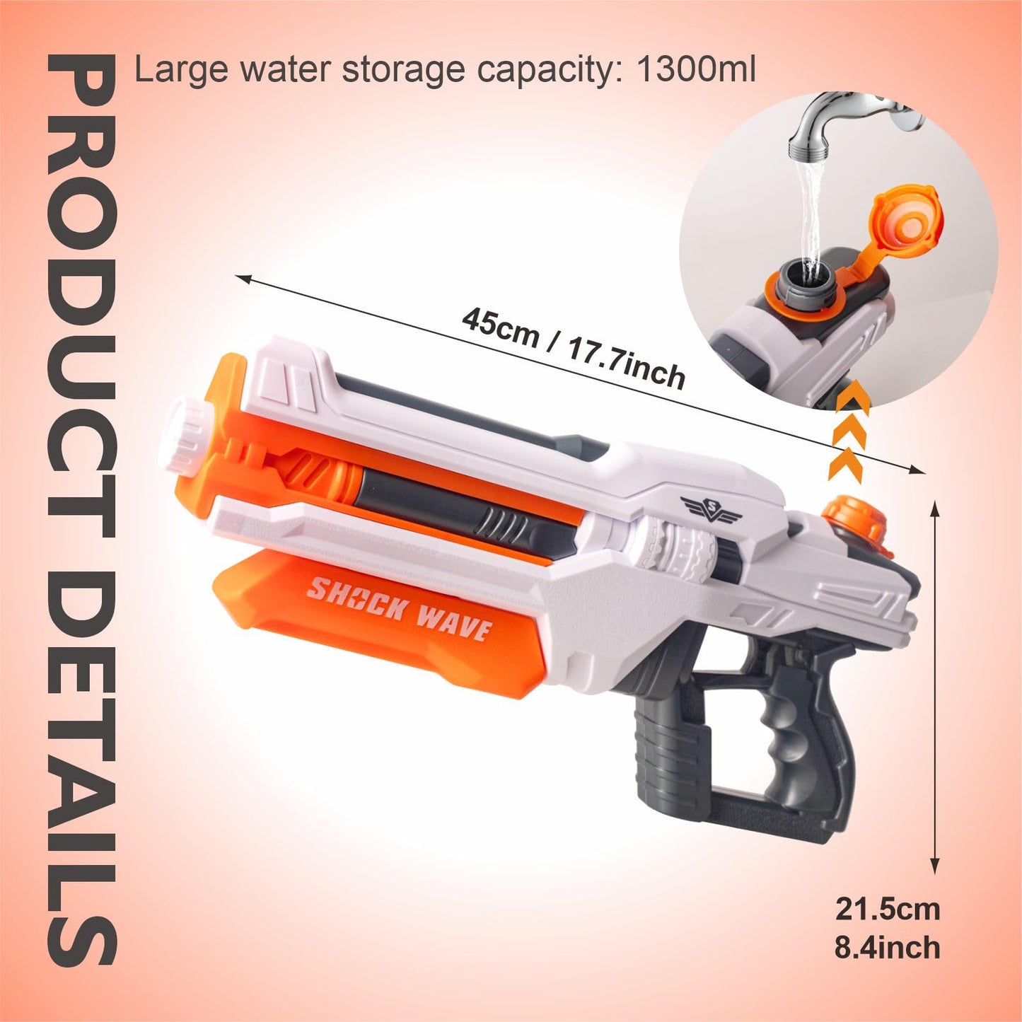 YIYAYOO large water gun for kids and adults, powerful water pistol with 30-40ft range, 1300cc capacity, ideal for outdoor summer fun